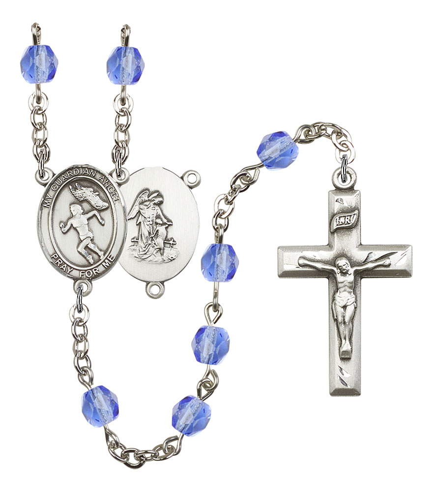 Guardian Angel and Track&Field Rosary with Sapphire Beads