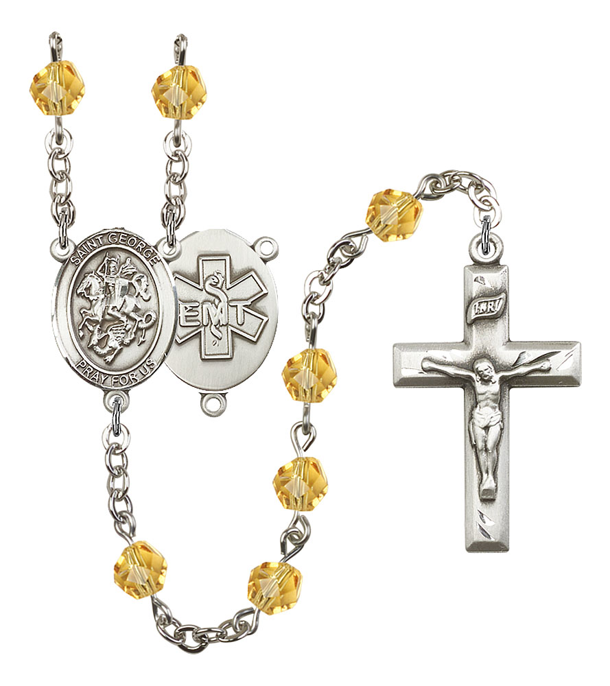 Saint George and EMT Rosary with Topaz Beads