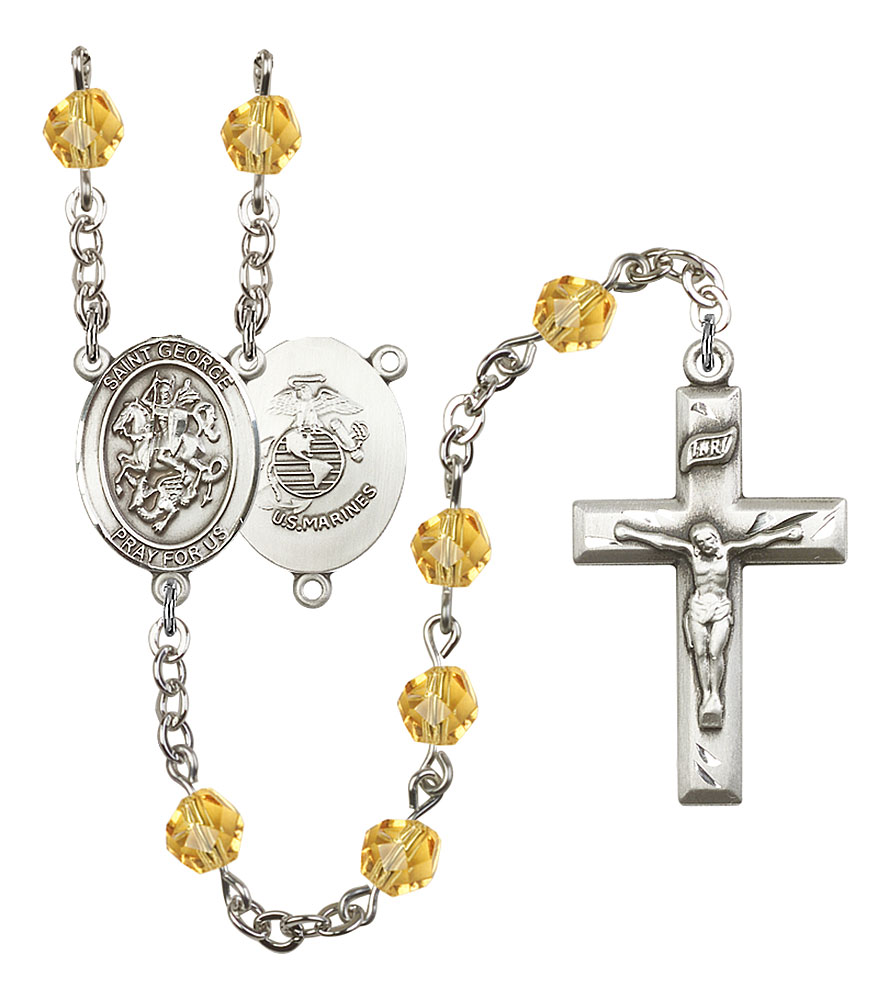 Saint George and Marines Rosary with Topaz Beads