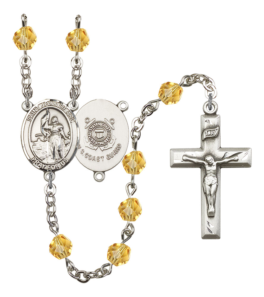 Saint Joan of Arc and Coast Guard Rosary with Topaz Beads