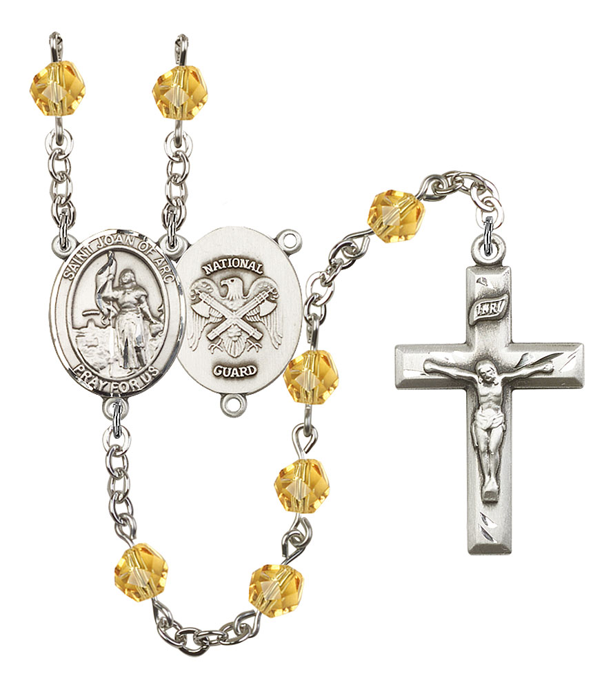 Saint Joan of Arc and Nat'l Guard Rosary with Topaz Beads