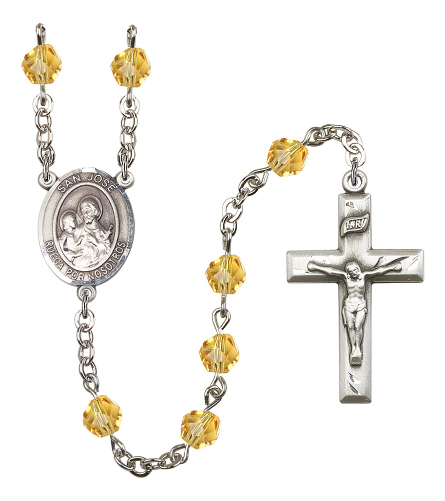 San Jose Engravable Rosary with Topaz Beads