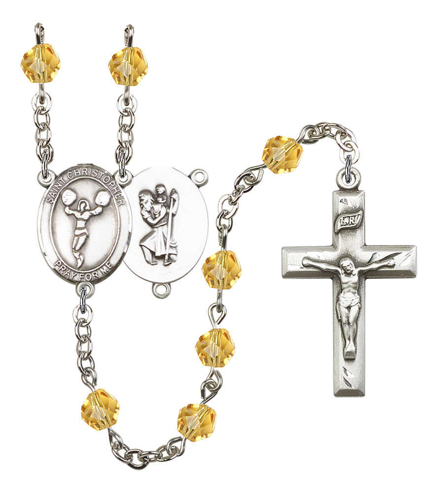 Saint Christopher and Cheerleading Rosary with Topaz Beads