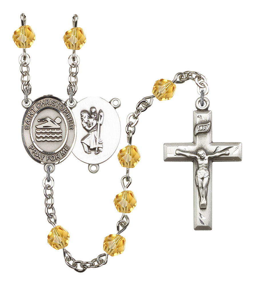 Saint Christopher and Swimming Rosary with Topaz Beads