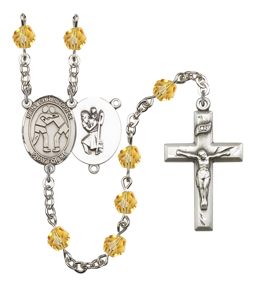 Saint Christopher and Wrestling Rosary with Topaz Beads