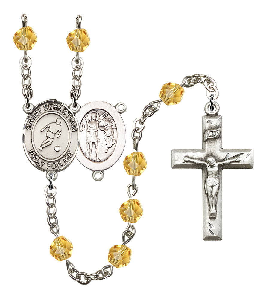 Saint Sebastian and Soccer Rosary with Topaz Beads