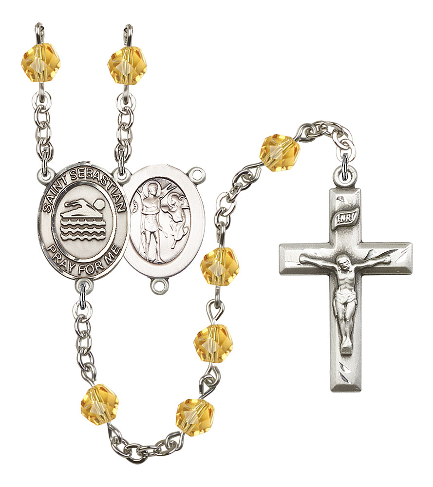 Saint Sebastian and Swimming Rosary with Topaz Beads