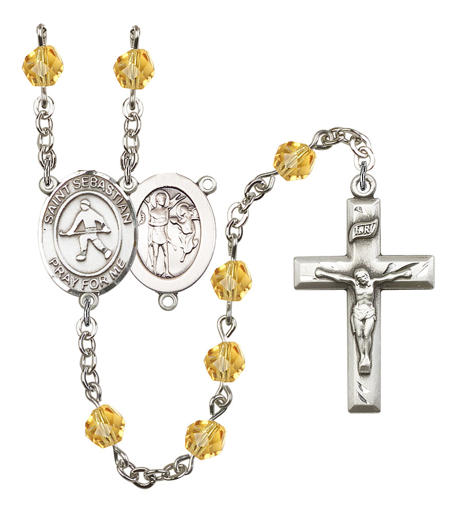 Saint Sebastian and Field Hockey Rosary with Topaz Beads