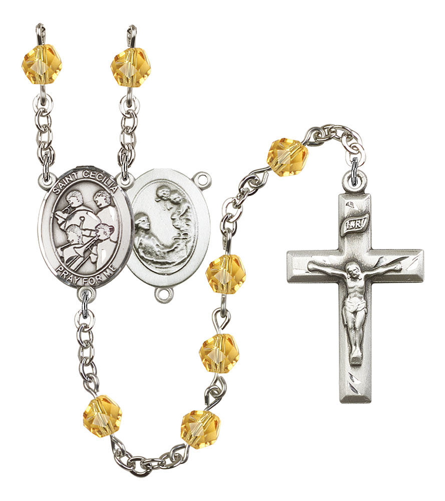 Saint Cecilia and Marching Band Rosary with Topaz Beads