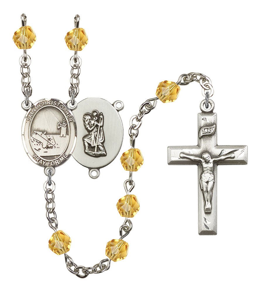Saint Christopher and Fishing Rosary with Topaz Beads