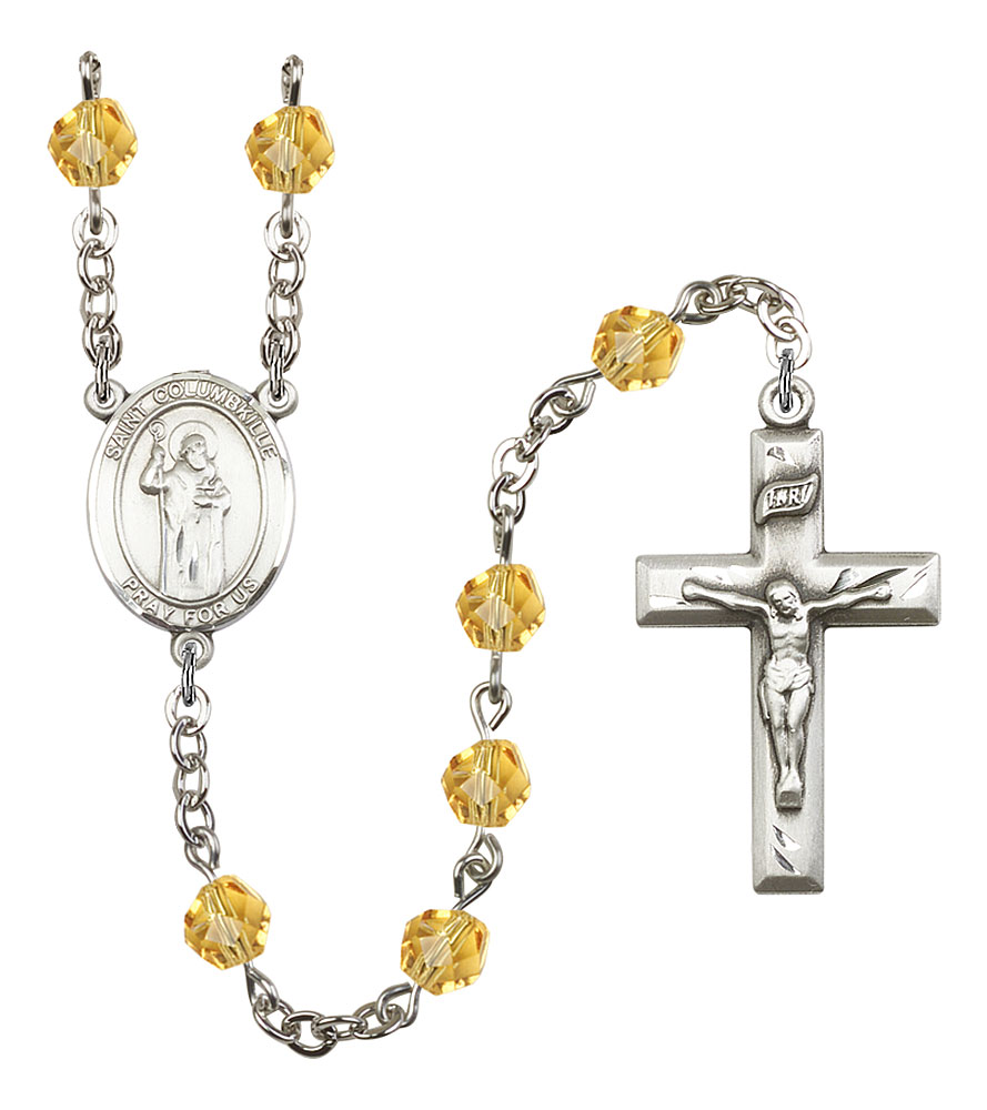 Saint Columbkille Engravable Rosary with Topaz Beads
