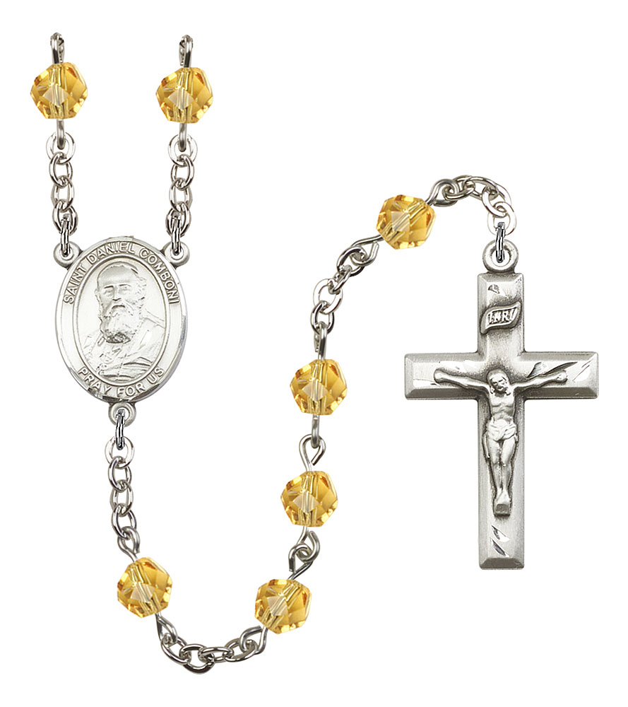 Saint Daniel Comboni Engravable Rosary with Topaz Beads