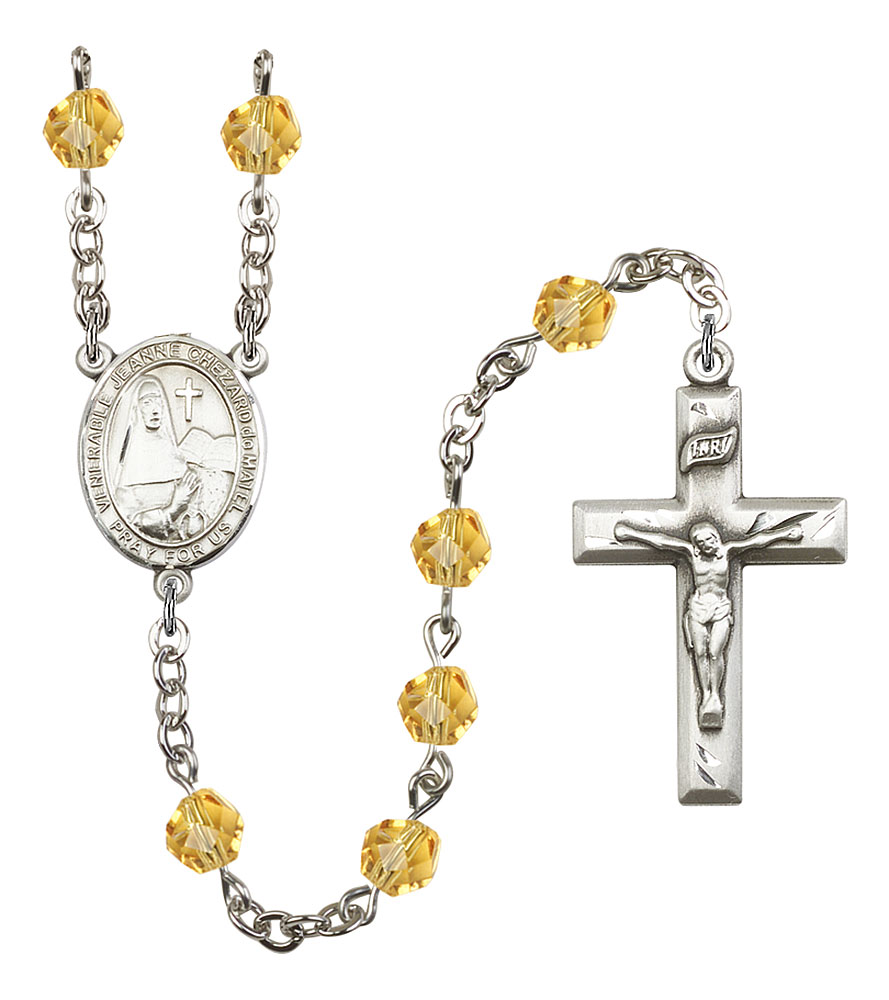 Saint Jeanne Chezard de Matel Engravable Rosary with Topaz Beads