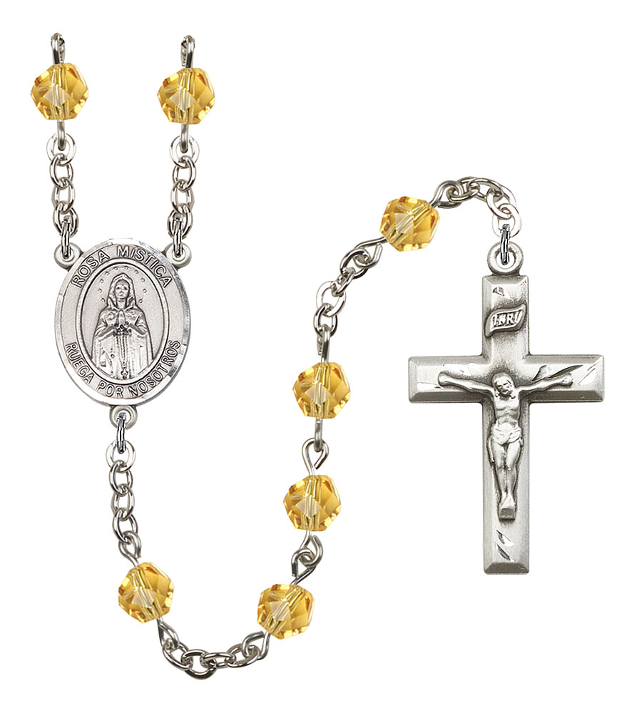 Our Lady Rosa Mystica Engravable Rosary with Topaz Beads