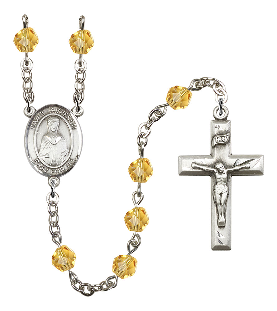 Saint Winifred of Wales Engravable Rosary with Topaz Beads