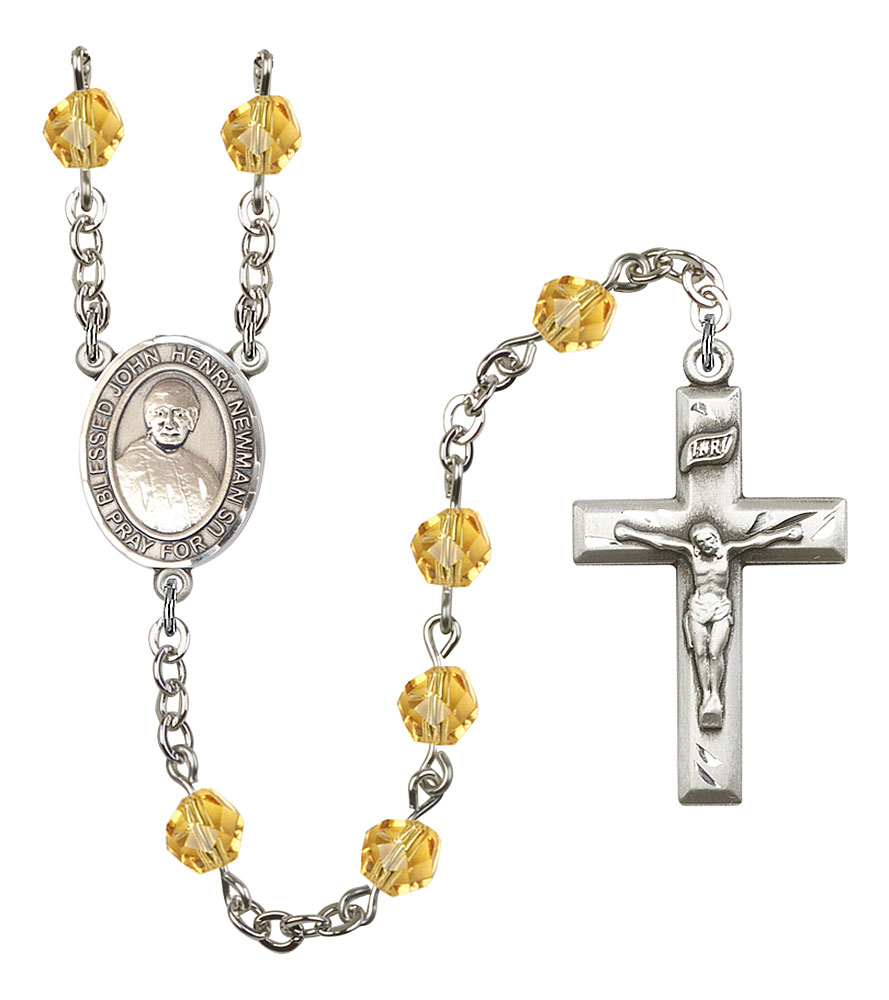 Blessed John Henry Newman Engravable Rosary with Topaz Beads