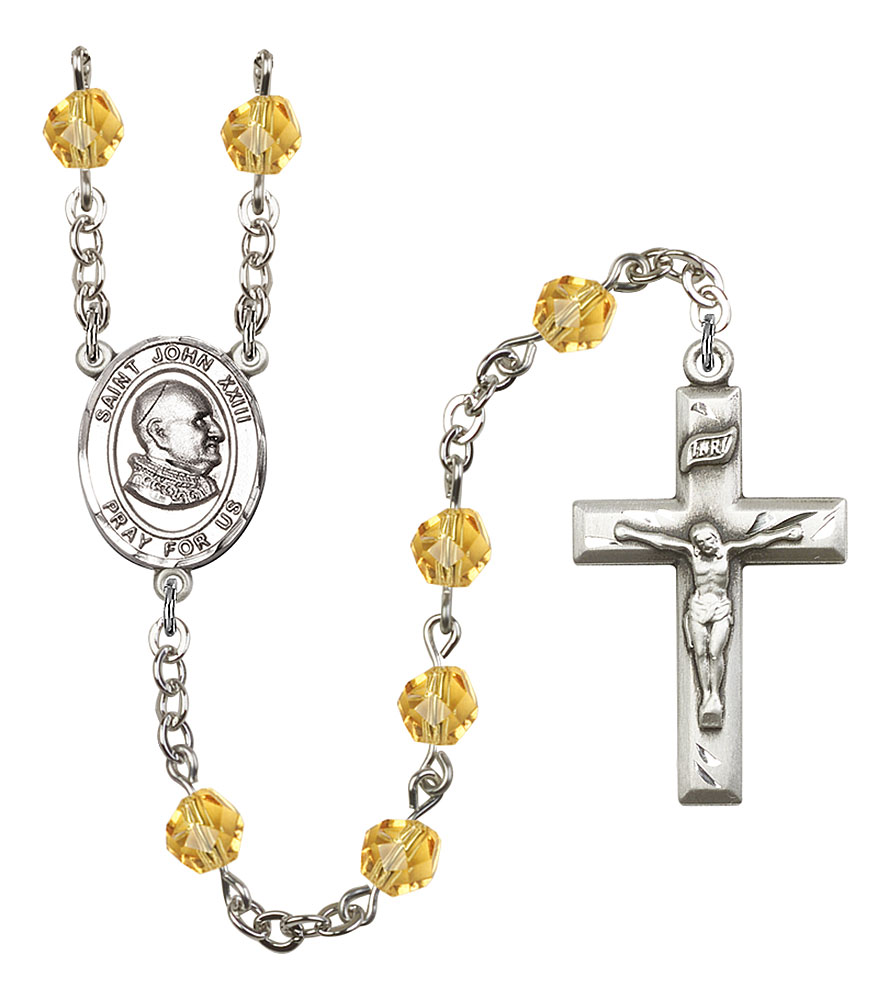 Saint John XXIII Engravable Rosary with Topaz Beads