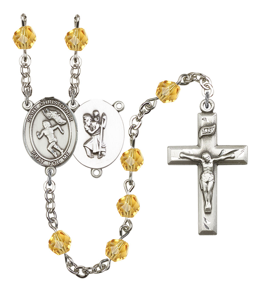 Saint Christopher and Track&Field Rosary with Topaz Beads