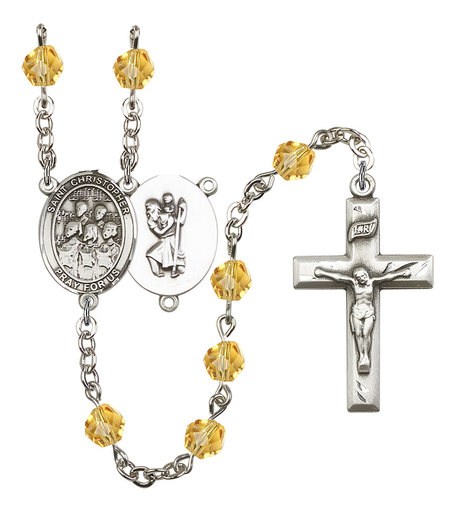 Saint Christopher and Choir Rosary with Topaz Beads