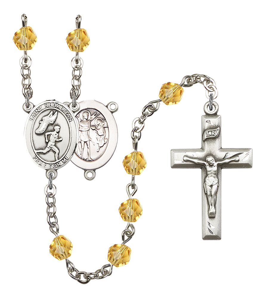 Saint Sebastian and Track & Field Rosary with Topaz Beads