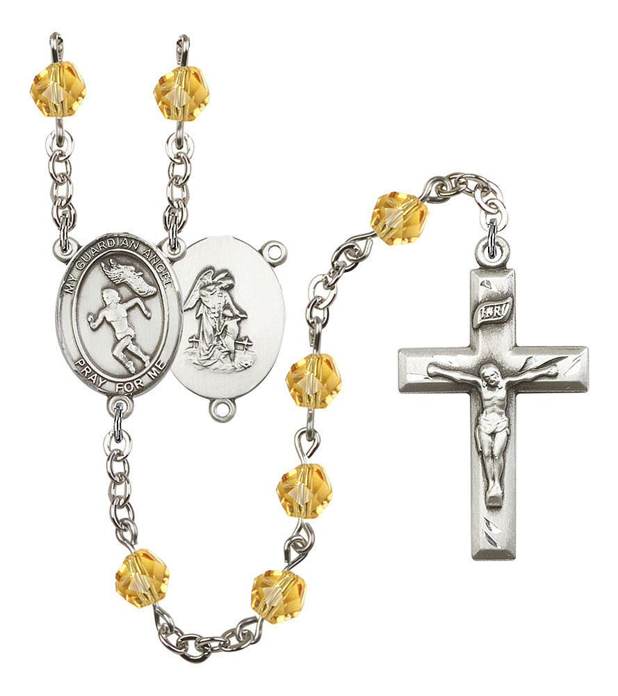 Guardian Angel and Track&Field Rosary with Topaz Beads
