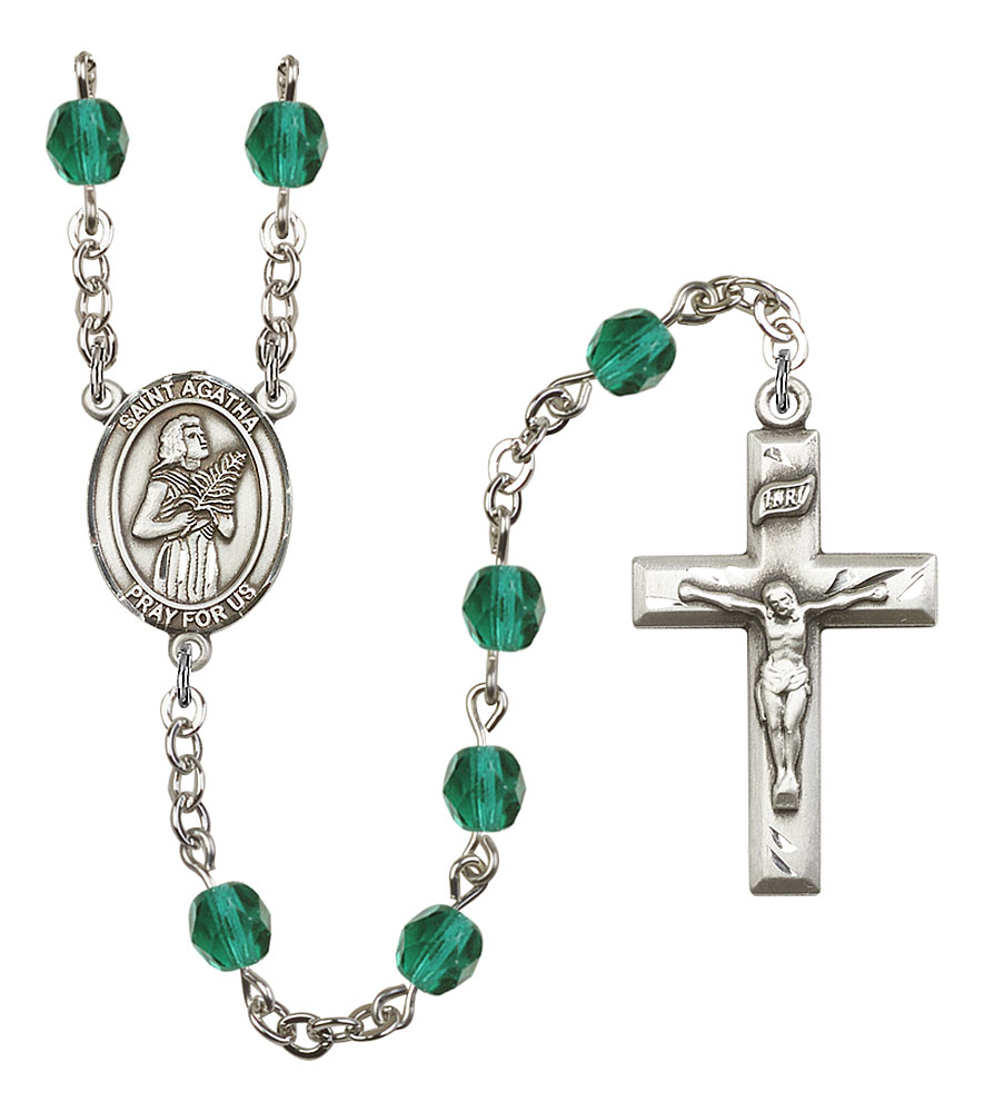 Saint Agatha Engravable Rosary with Zircon Beads