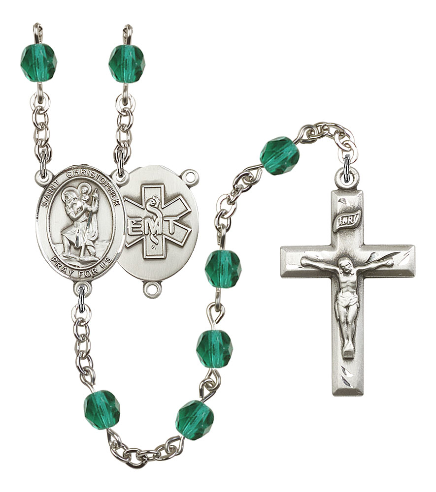 Saint Christopher and EMT Rosary with Zircon Beads
