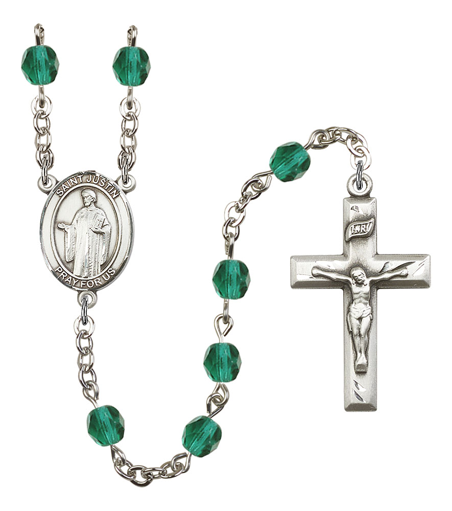 Saint Justin Engravable Rosary with Zircon Beads