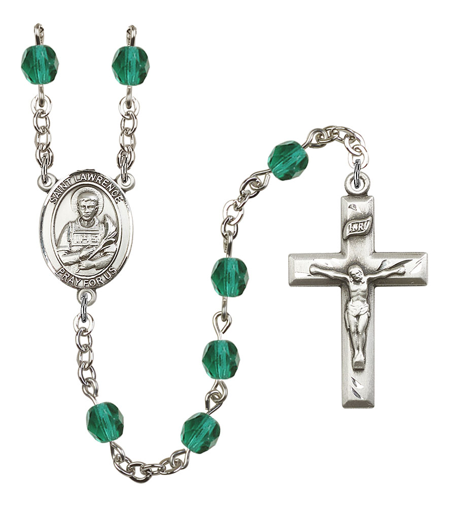 Saint Lawrence Engravable Rosary with Zircon Beads