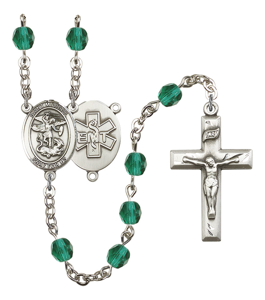 Saint Michael and EMT Rosary with Zircon Beads
