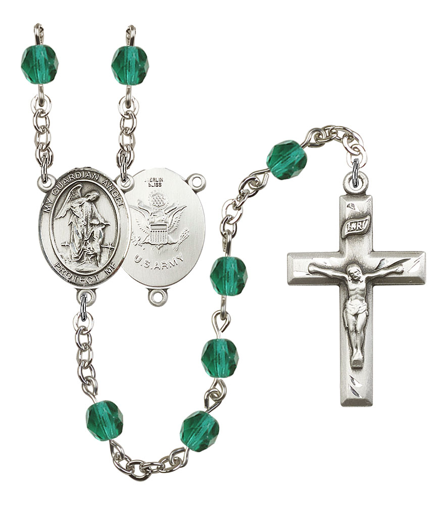 Guardian Angel and Army Rosary with Zircon Beads