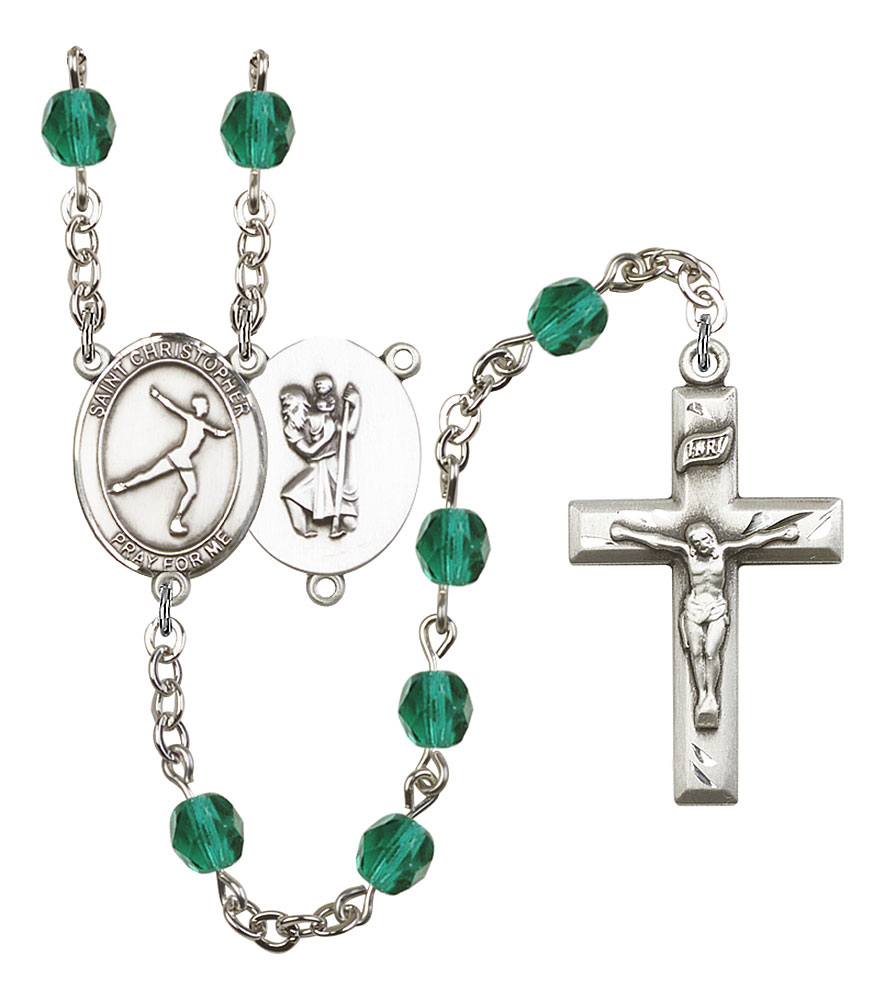 Saint Christopher and Figure Skating Rosary with Zircon Beads