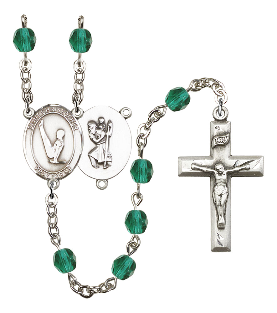 Saint Christopher and Gymnastics Rosary with Zircon Beads