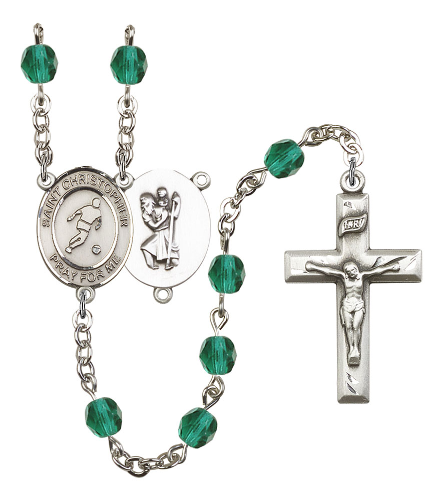 Saint Christopher and Soccer Rosary with Zircon Beads