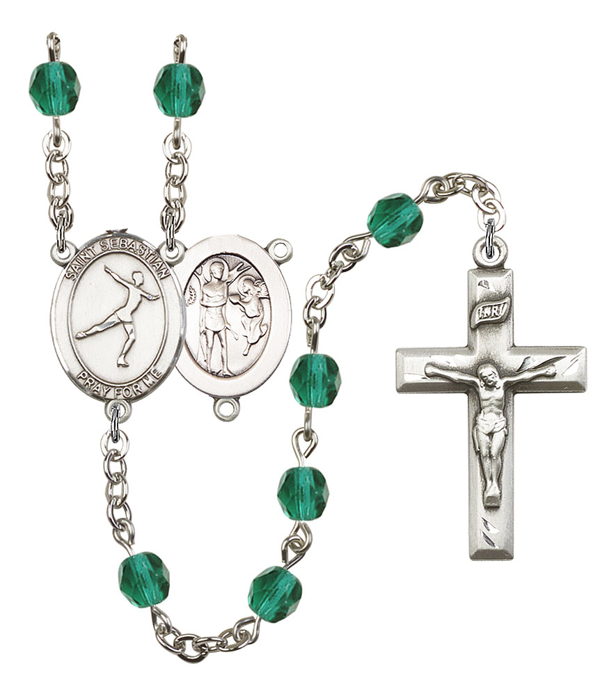 Saint Sebastian and Figure Skating Rosary with Zircon Beads