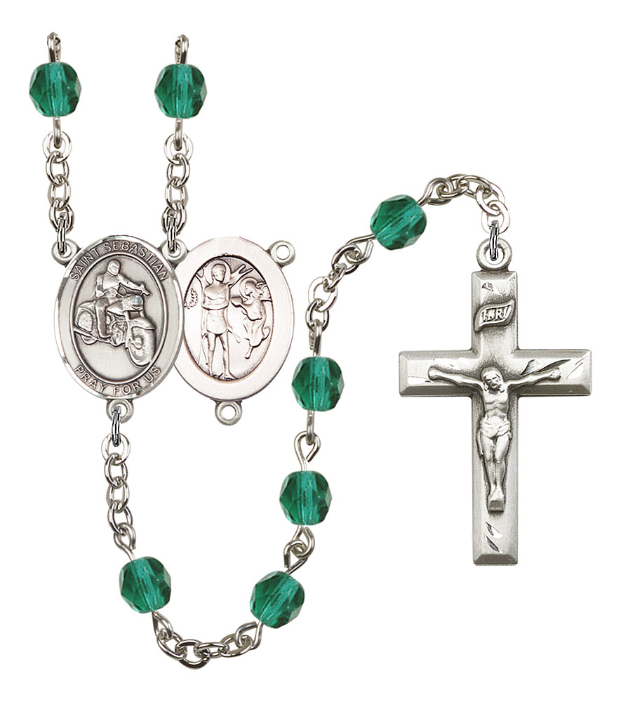 Saint Sebastian and Motorcycle Rosary with Zircon Beads