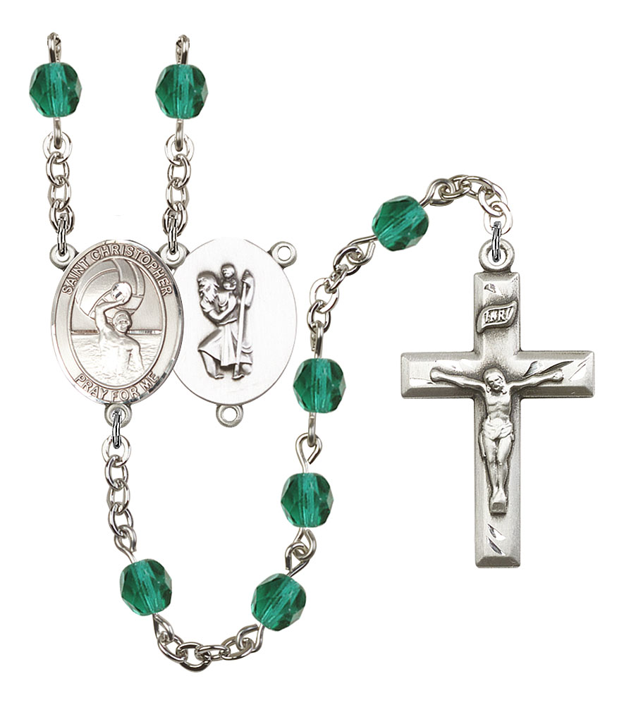 Saint Christopher and Water Polo-Men Rosary with Zircon Beads