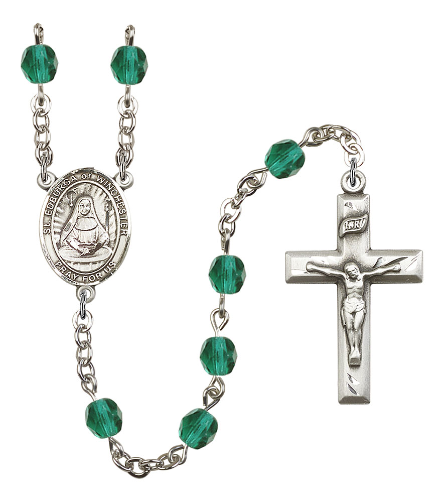 Saint Edburga of Winchester Engravable Rosary with Zircon Beads