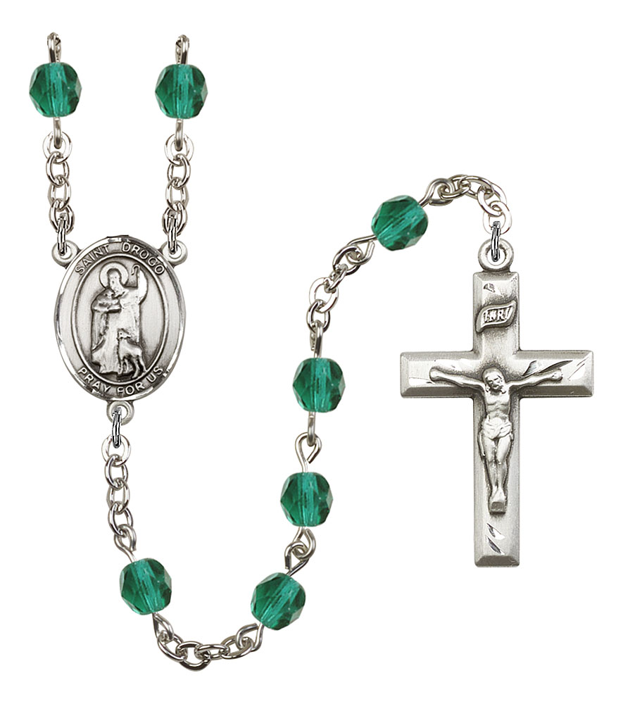 Saint Drogo Engravable Rosary with Zircon Beads