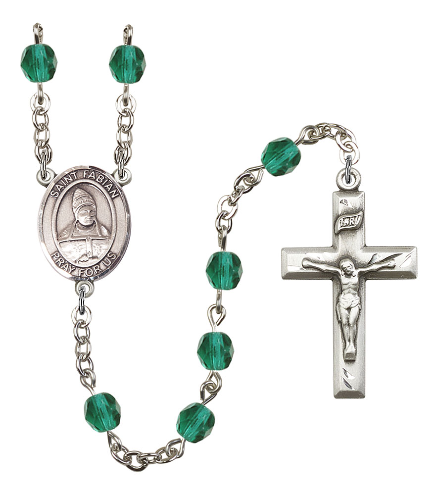Saint Fabian Engravable Rosary with Zircon Beads