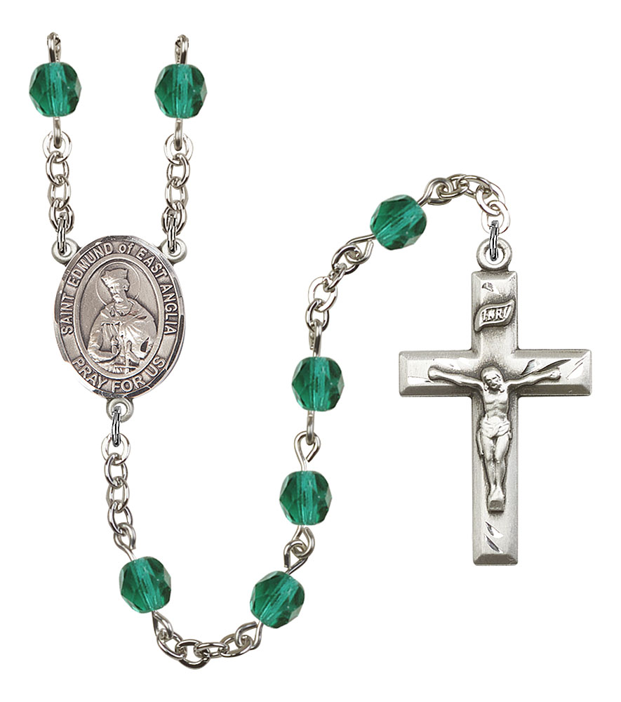 Saint Edmund of East Anglia Engravable Rosary with Zircon Beads