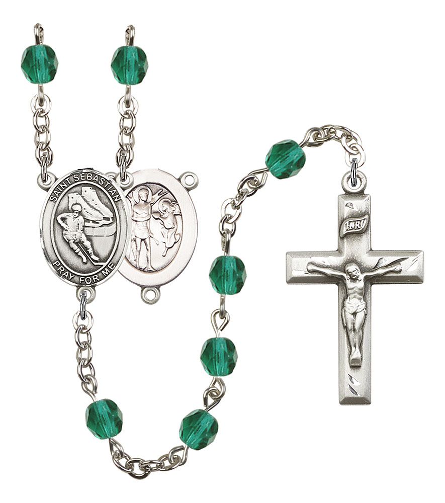 Saint Sebastian and Hockey Rosary with Zircon Beads