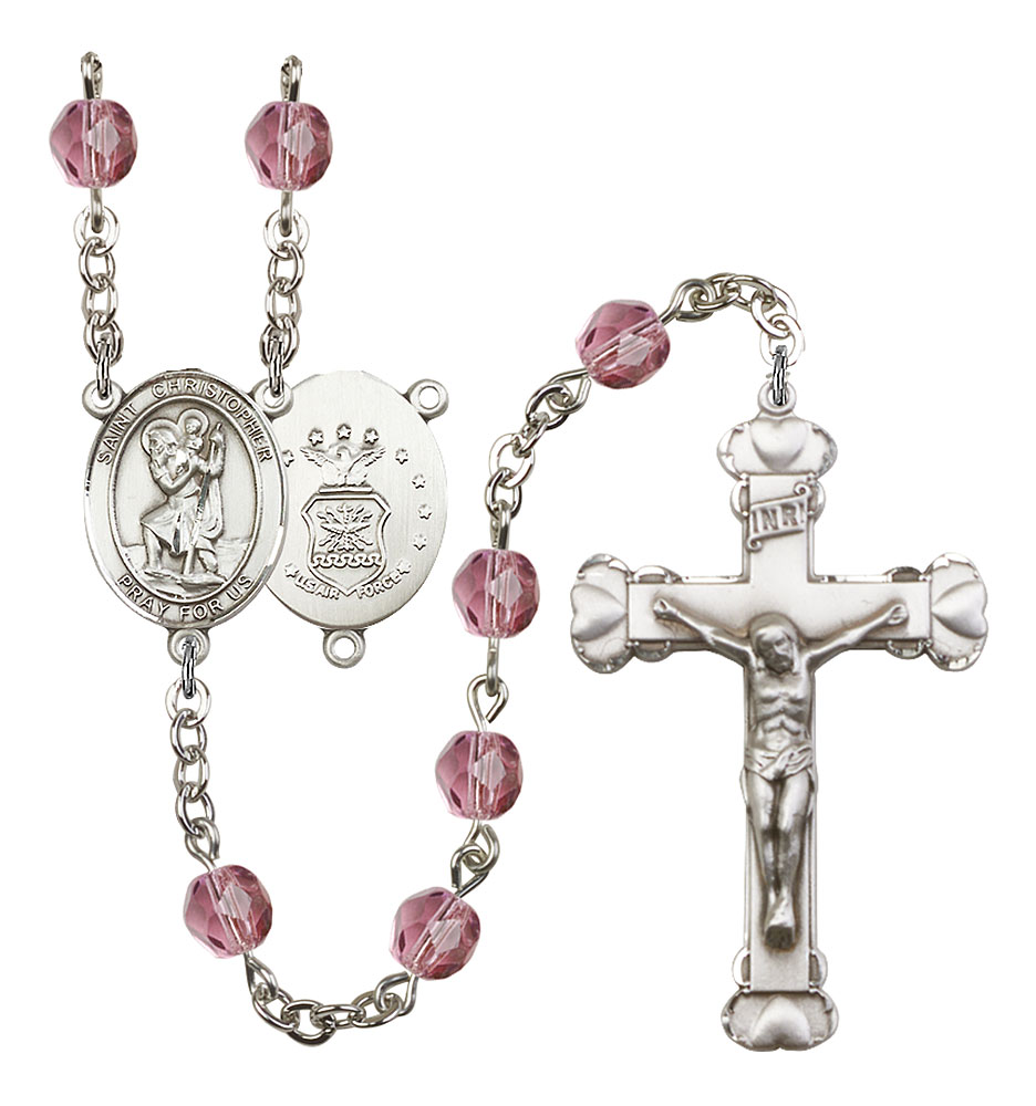 Saint Christopher and Air Force Rosary with Amethyst Beads