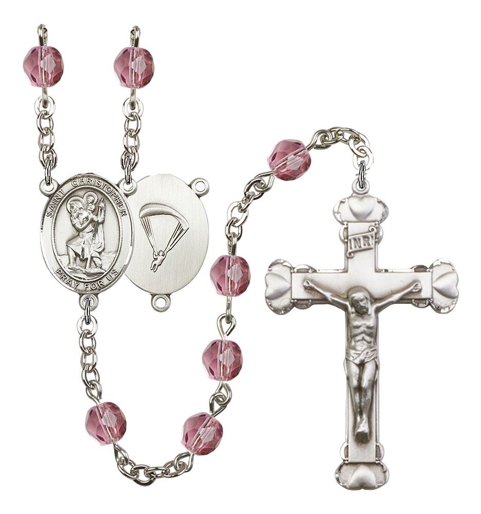 Saint Christopher and Paratrooper Rosary with Amethyst Beads