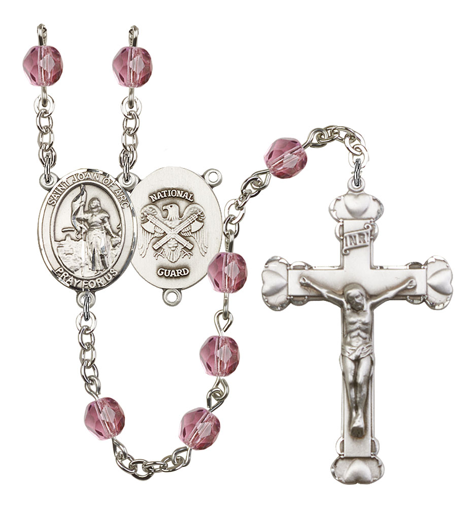 Saint Joan of Arc and Nat'l Guard Rosary with Amethyst Beads