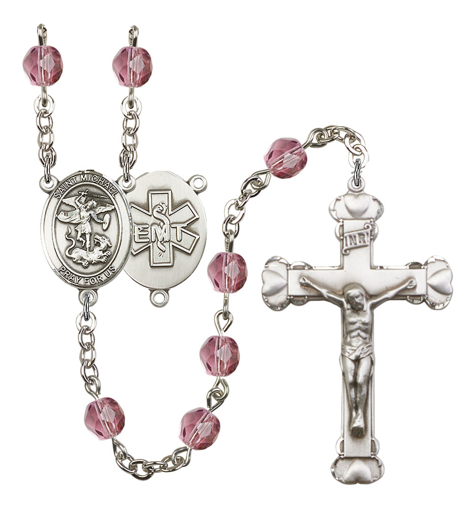 Saint Michael and EMT Rosary with Amethyst Beads