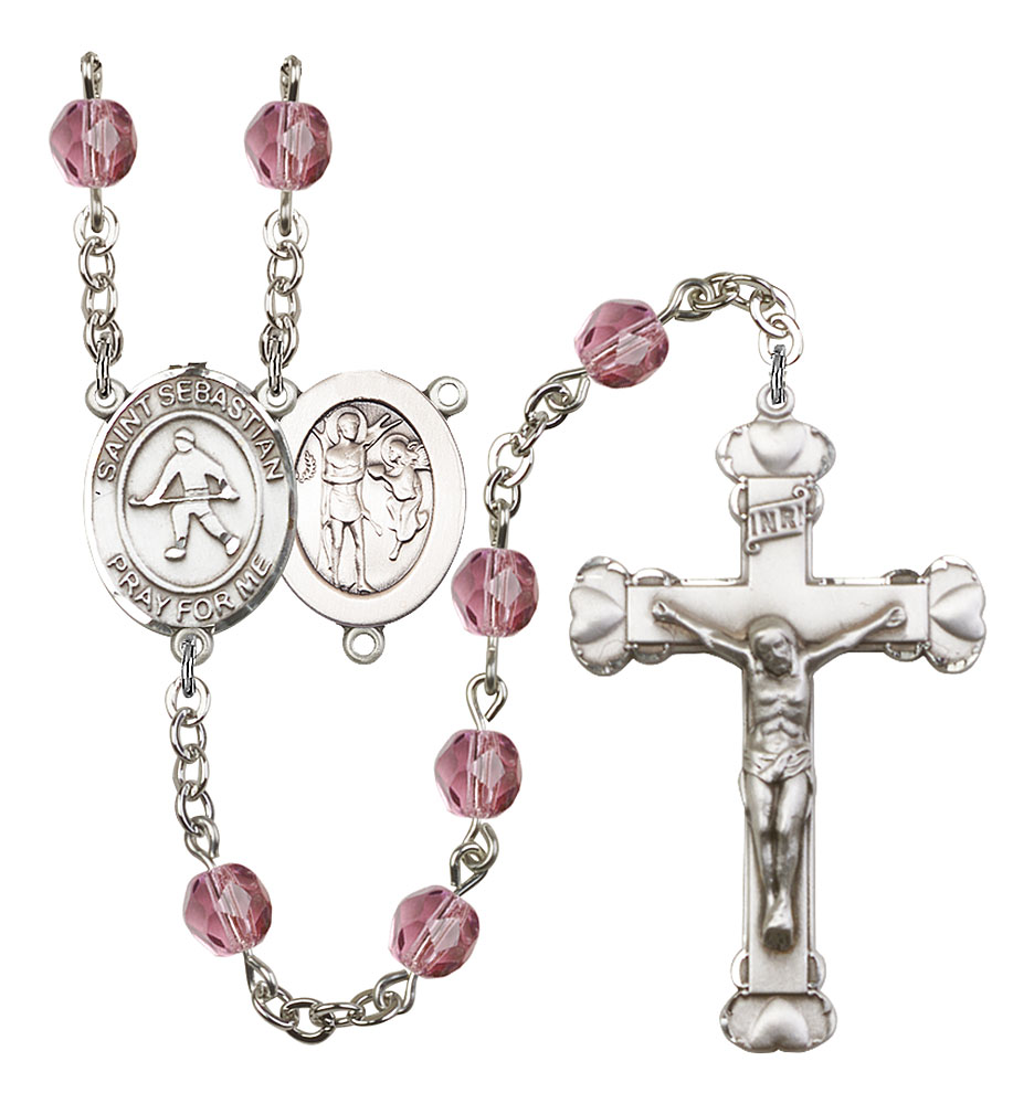 Saint Sebastian and Field Hockey Rosary with Amethyst Beads