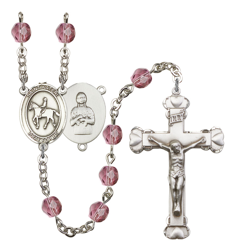 Saint Kateri and Equestrian Rosary with Amethyst Beads