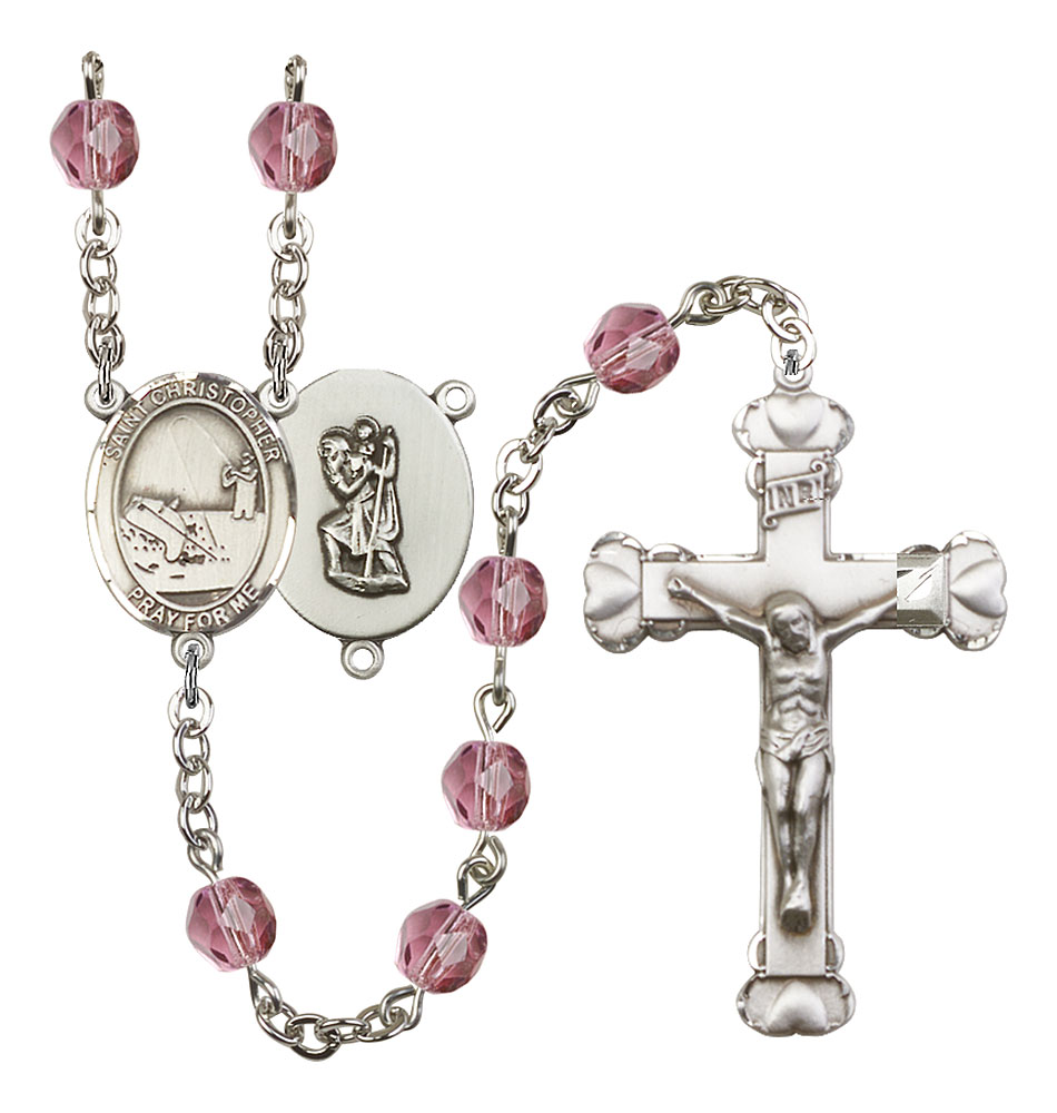Saint Christopher and Fishing Rosary with Amethyst Beads