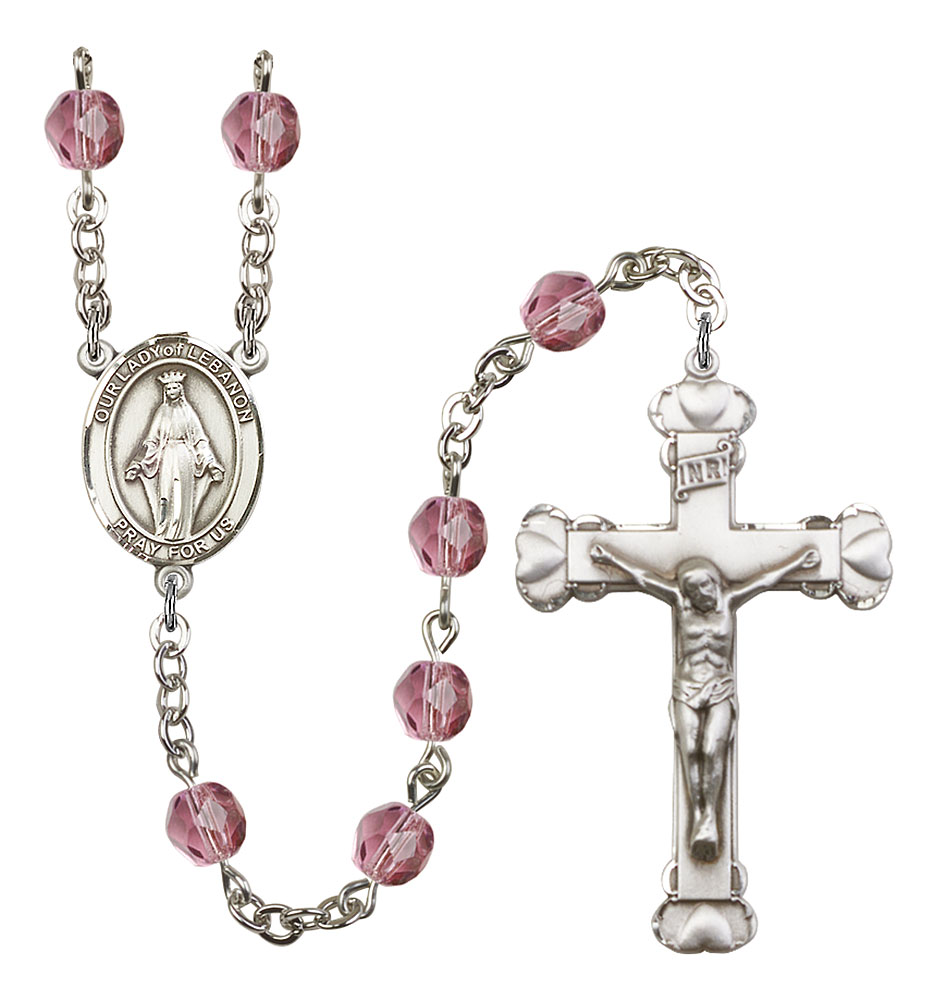 Our Lady of Lebanon Engravable Rosary with Amethyst Beads